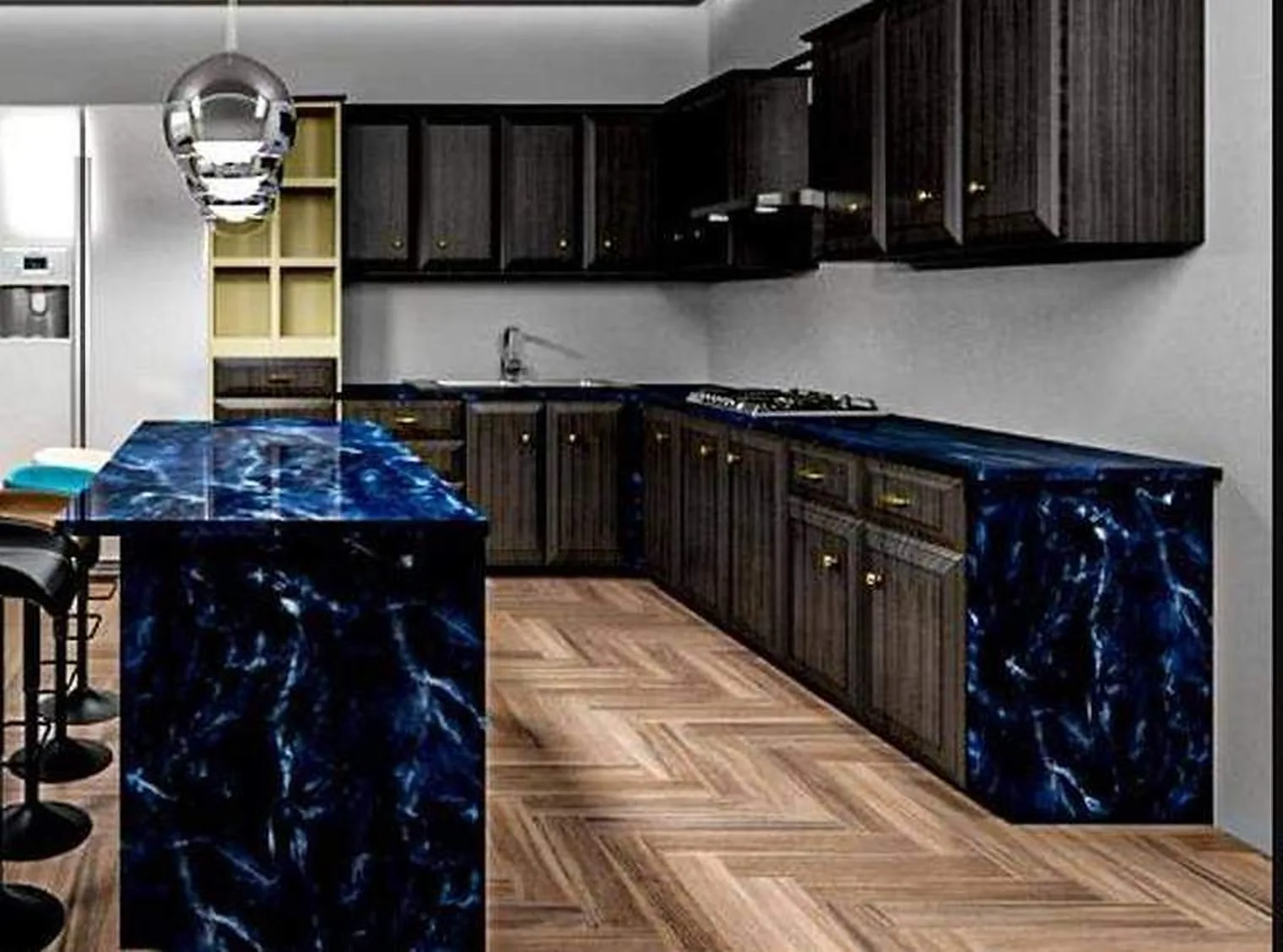 Blue marble kitchen island detail luxury interior design Lebanon