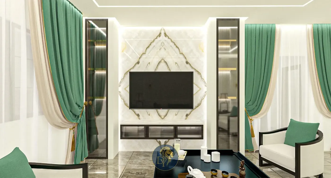 Bespoke marble TV feature wall Beirut luxury interior
