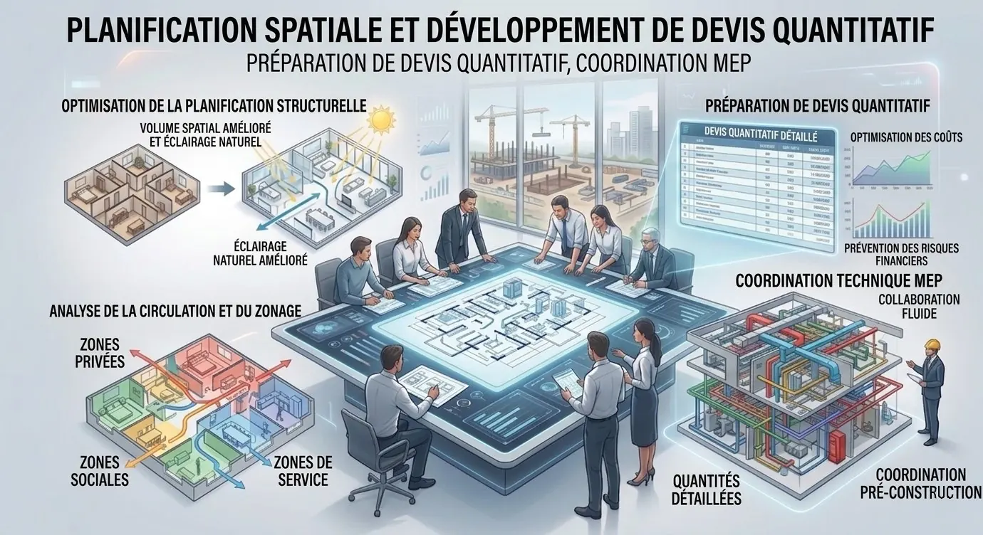 Postes détaillés d'un BOQ et répartition des coûts pour un projet d'architecture d'intérieur
