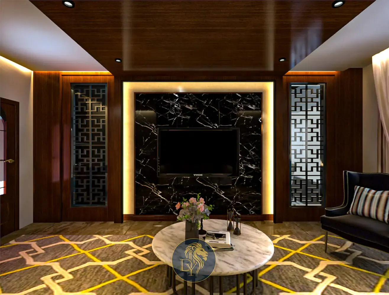 Luxury marble TV wall design Villa Zahle Lebanon